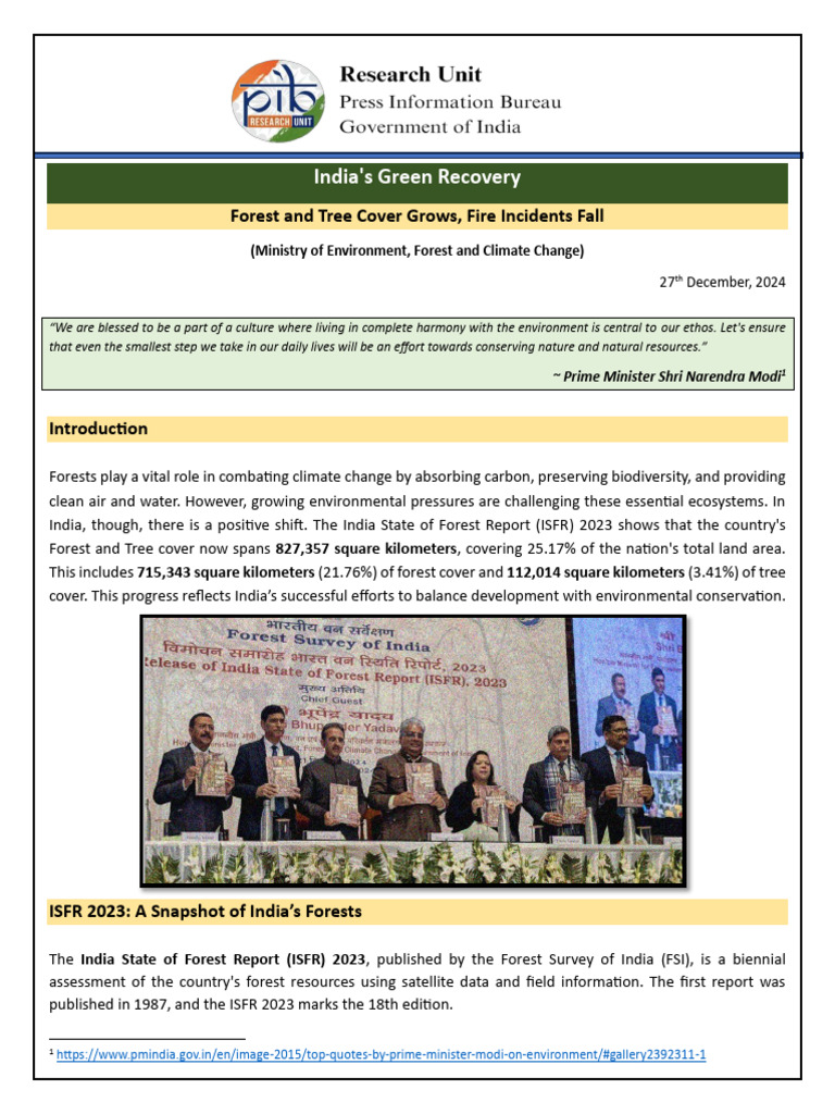 India State of Forest Report 2024 | PDF | Forests | Forest Management
