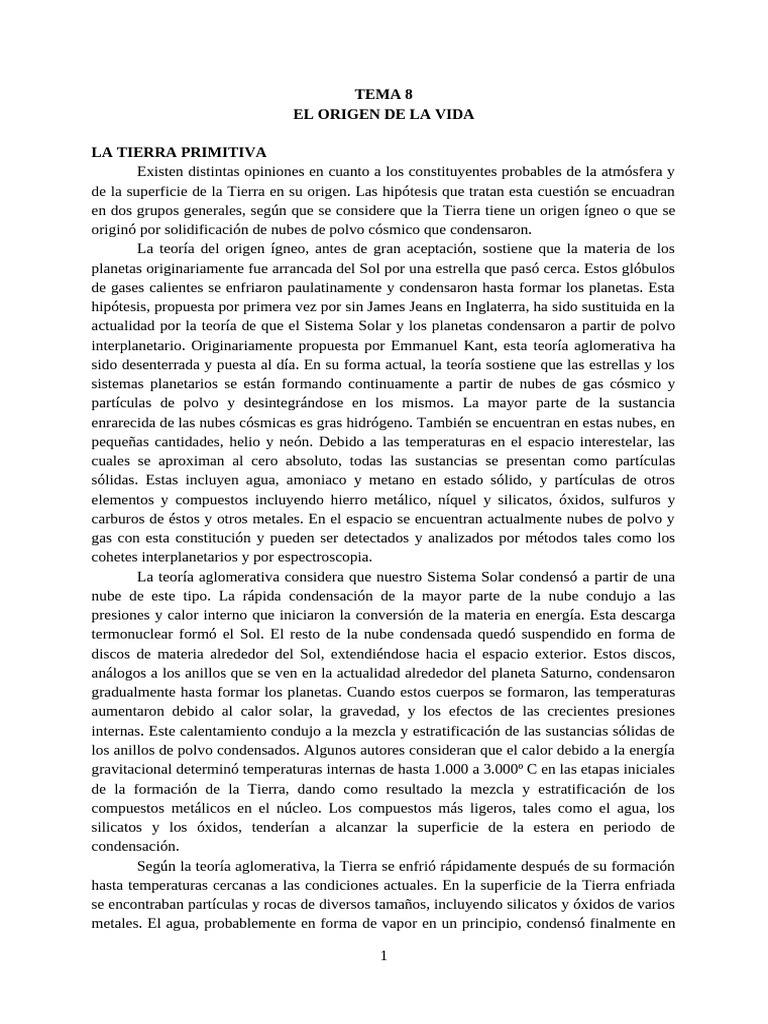 Tema 8 - Origen de La Vida | PDF | Biología Celular) | Tierra