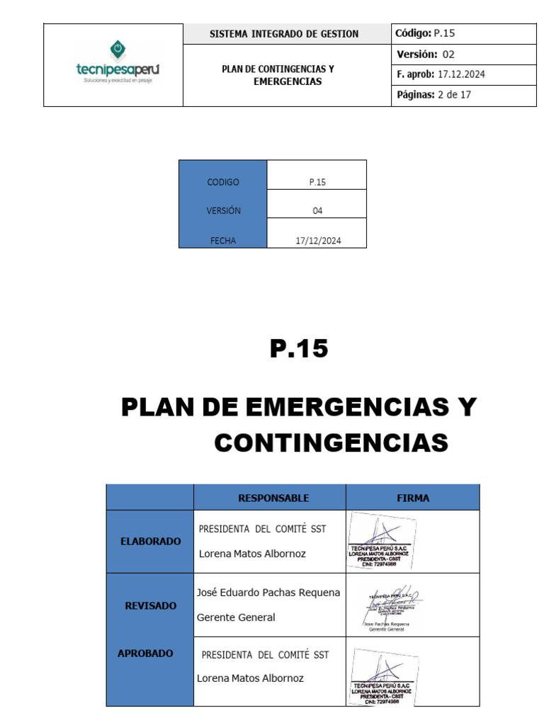 Plan de Emergencias y Contingencias 2024 | PDF | Primeros auxilios ...