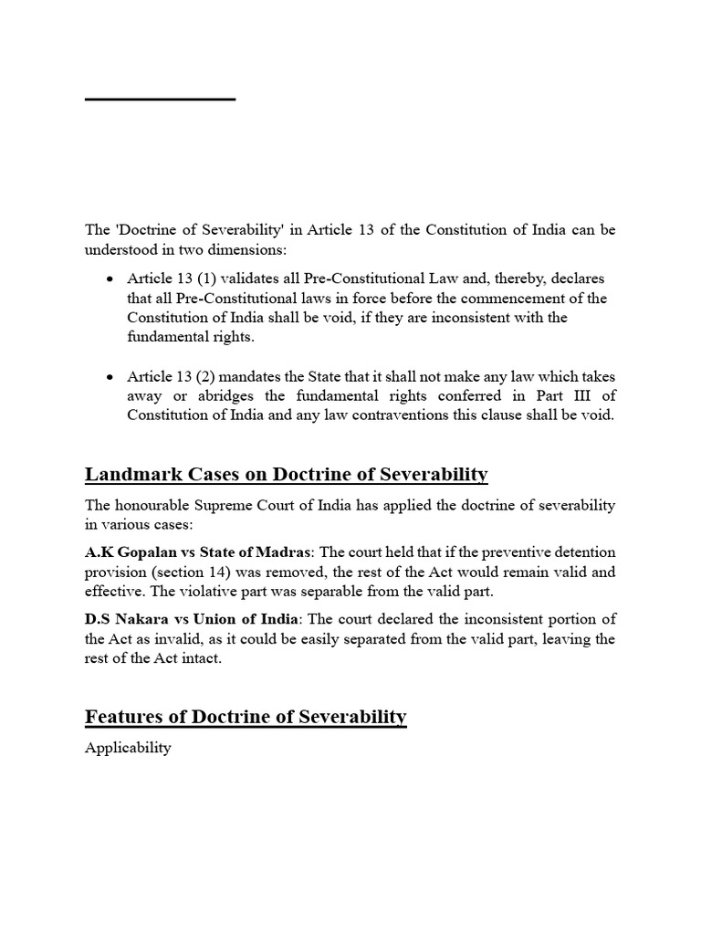 Doctrine of Severability in India | PDF | Political Charters | Government