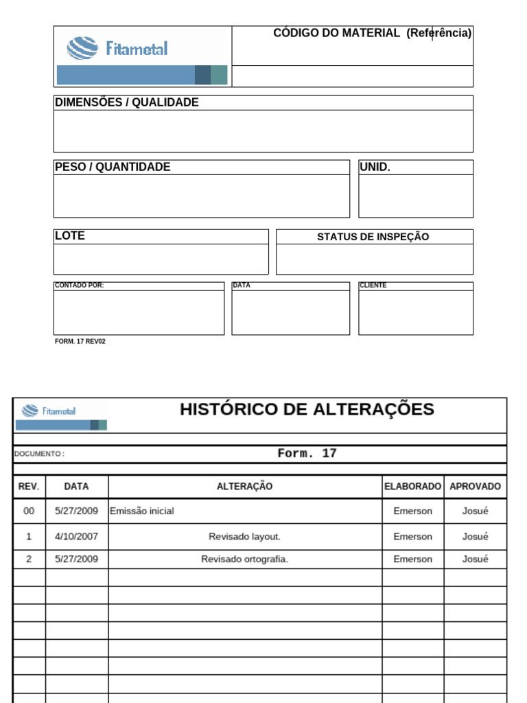 FORM. 17 Etiqueta de identificação de material rec. REV.02 | PDF