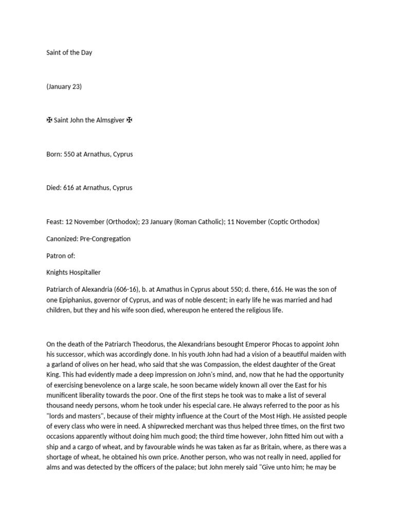 Saint John the Almsgiver | PDF