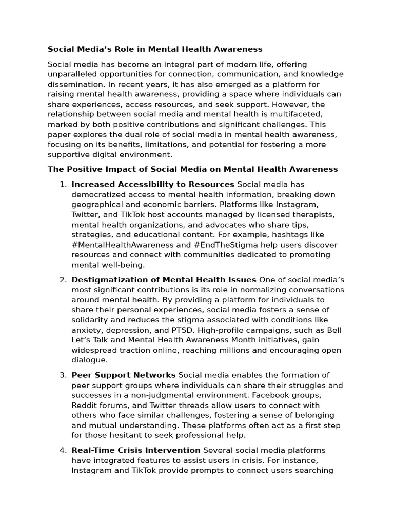 Social Media's Impact on Mental Health Awareness | PDF | Social Media ...
