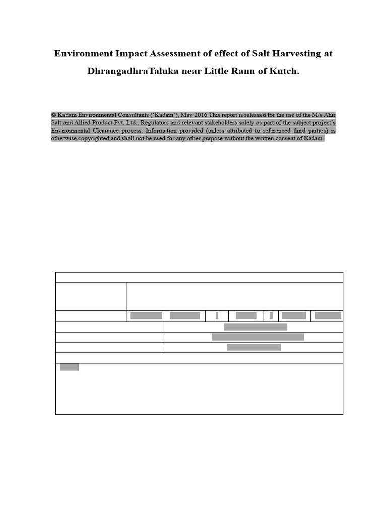 Environment Impact Assessment of Effect of Salt Harvesting at ...