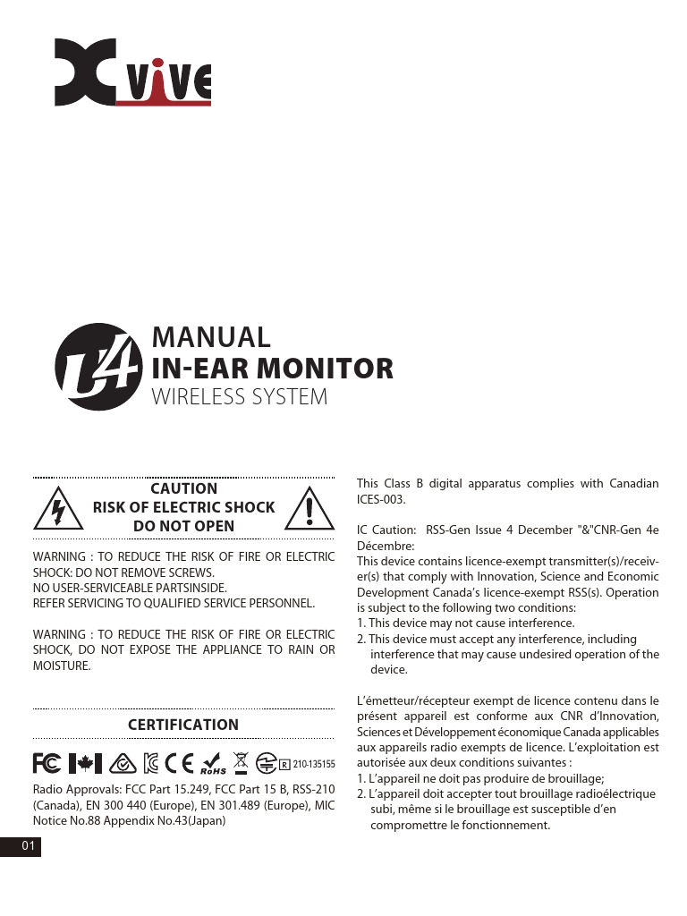 Xvive レシーバー U4R U4 【箱/説明書・保証書付き】 Xvive U4 Wireless Monitor Manual | PDF | Electromagnetic