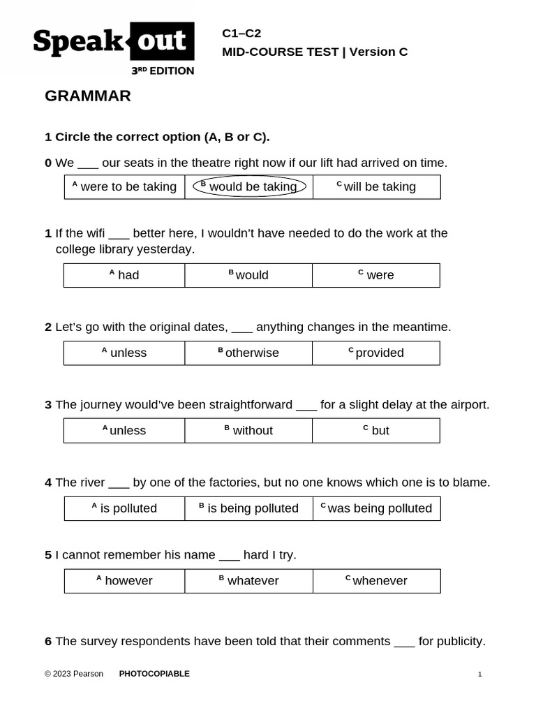 C1-C2 Mid-Course Test Overview | PDF