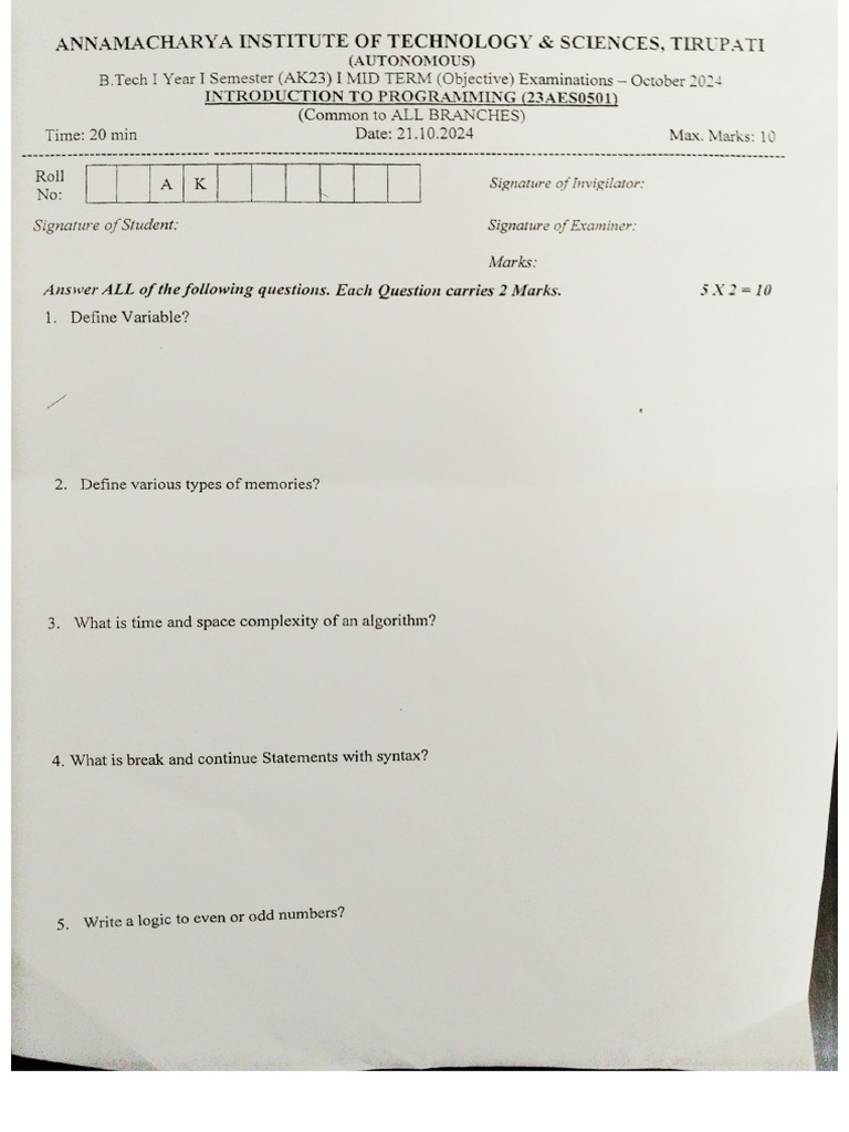 IP MID1 Bit Paper | PDF