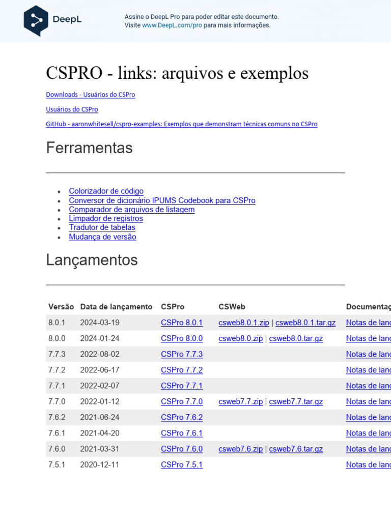 Downloads e Ferramentas do CSPro | PDF | Traduções | Wiki