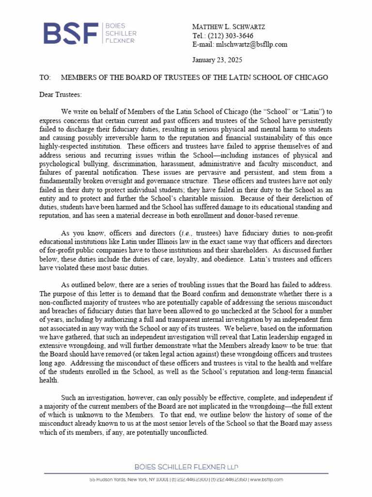 2025.01.23 Letter To Chicago Latin Trustees | PDF | Board Of Directors ...