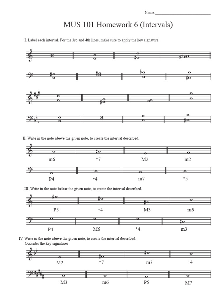 MUS 101 Homework 6 (Intervals) | PDF