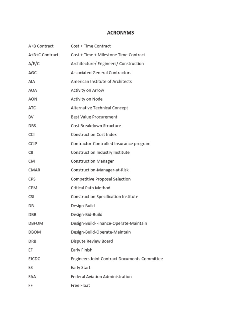 Construction Acronyms Guide | PDF