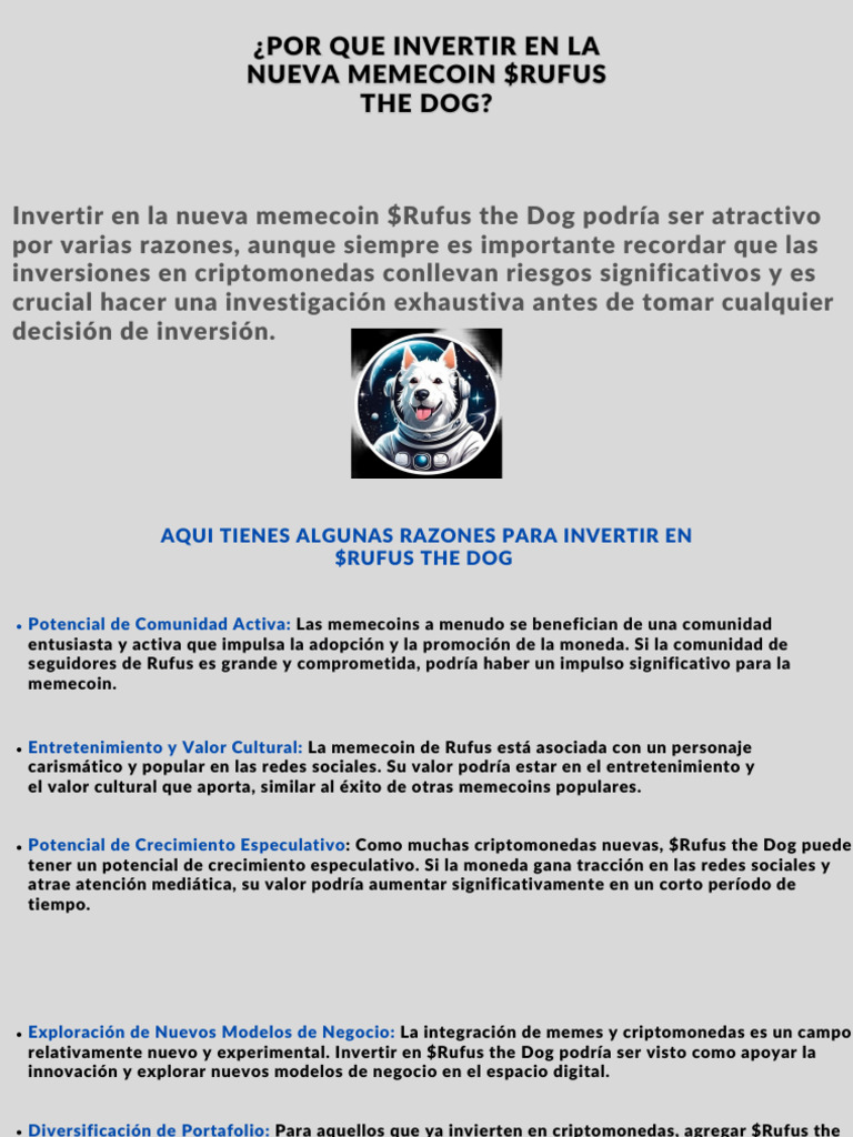 Razones para invertir en $Rufus the Dog | PDF