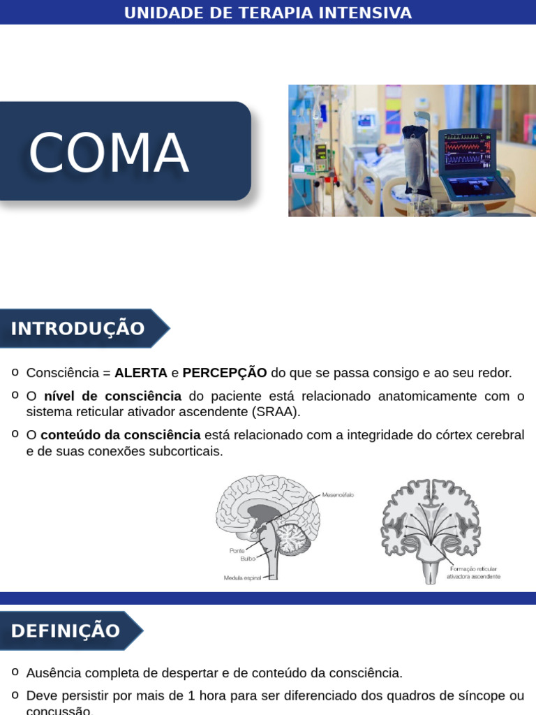 Coma: Definição, Causas e Avaliação | PDF | Coma | Especialidades médicas