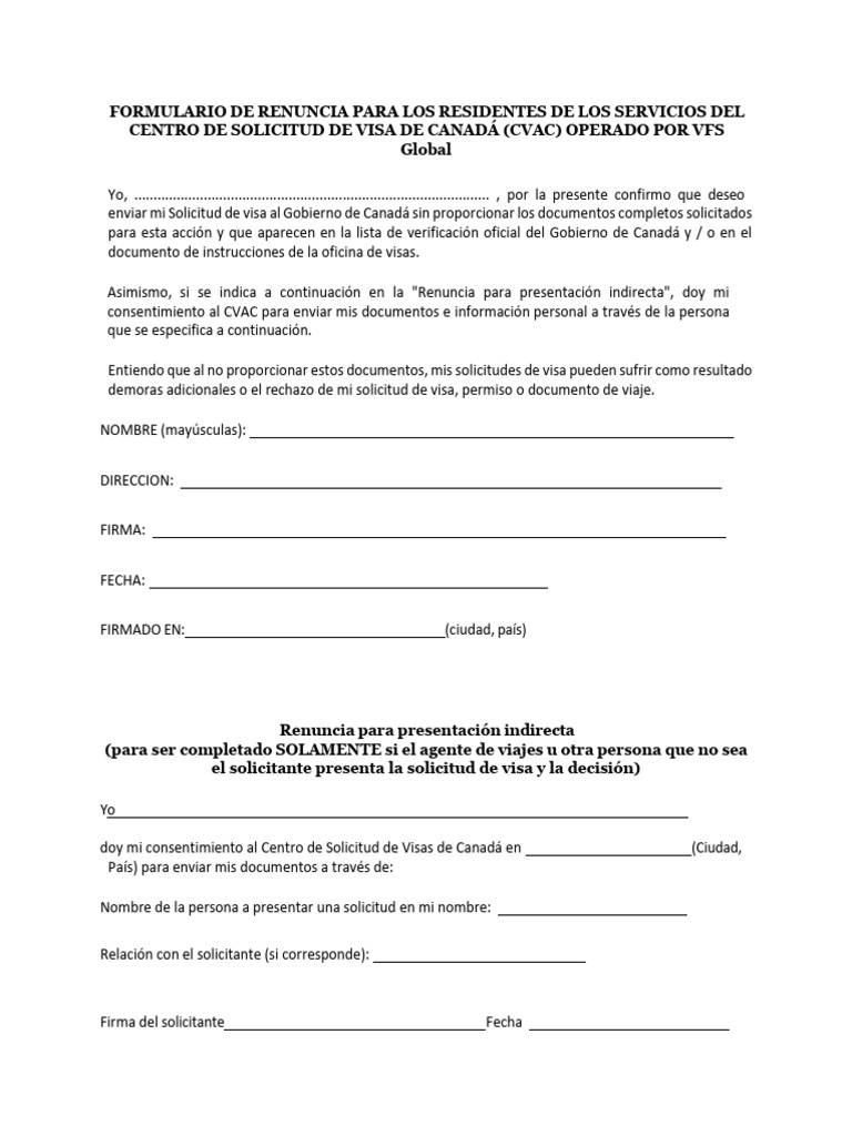 Formulario de Renuncia CVAC Canadá | PDF