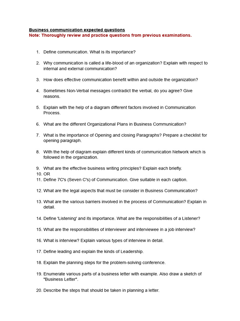 Key Questions in Business Communication | PDF | Communication | Human ...