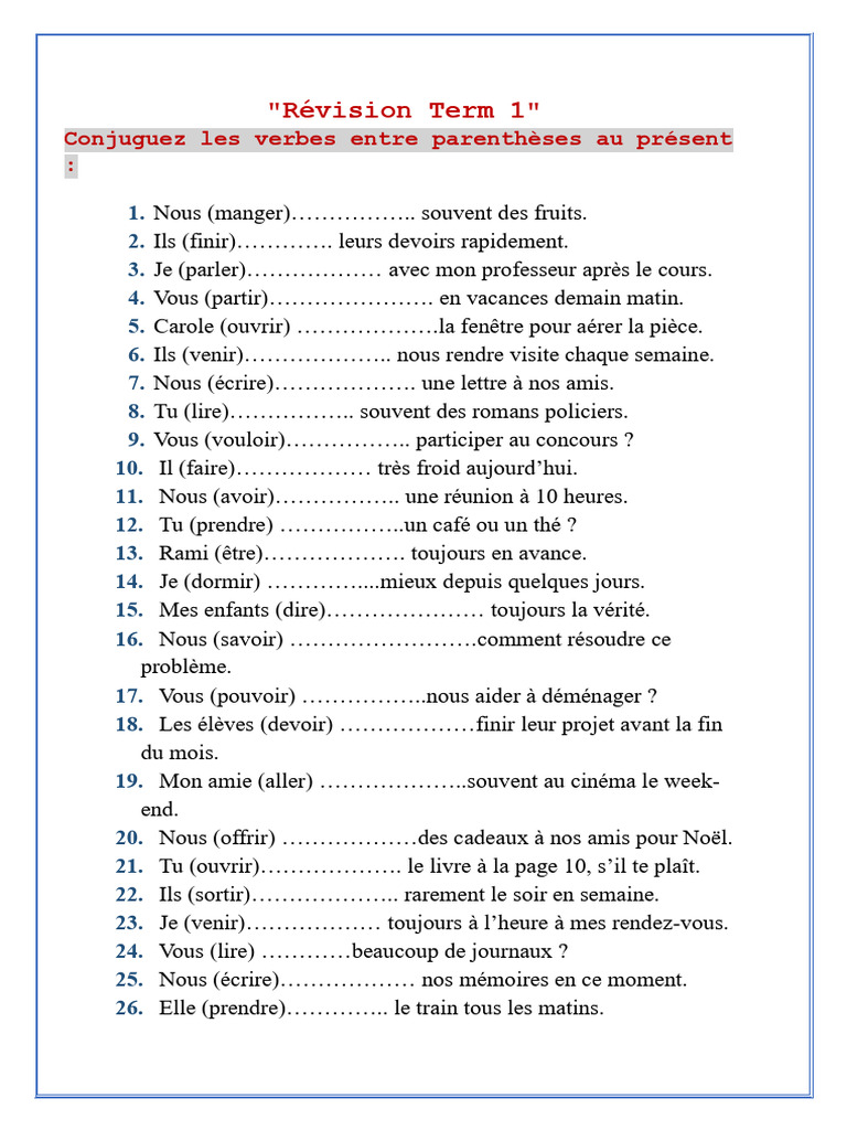 Révision de conjugaison et grammaire | PDF