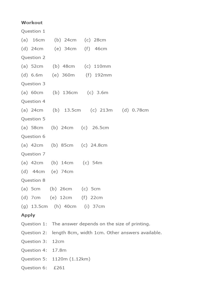 Measurement Workout Questions and Answers | PDF