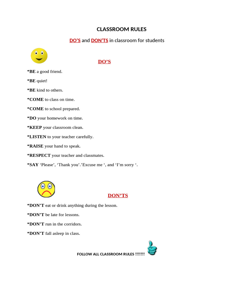 Classroom Do's and Don'ts for Students | PDF