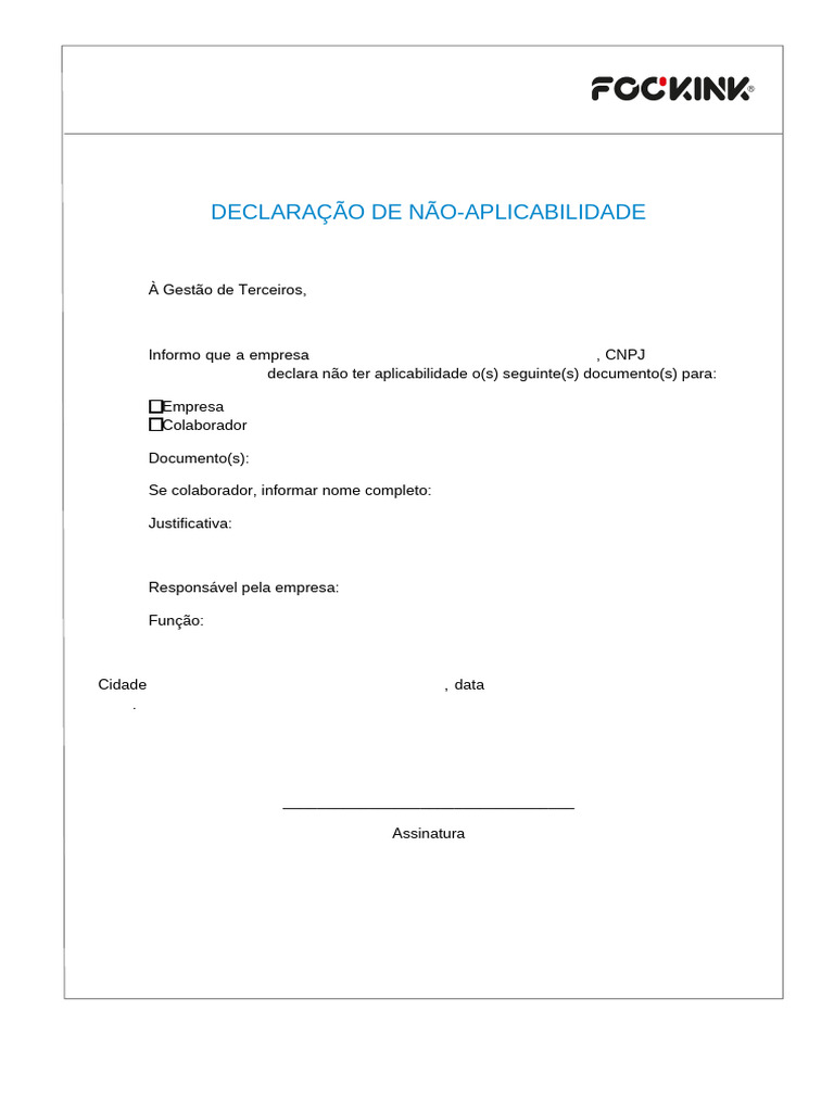 Declaração de Não-Aplicabilidade de Documentos | PDF