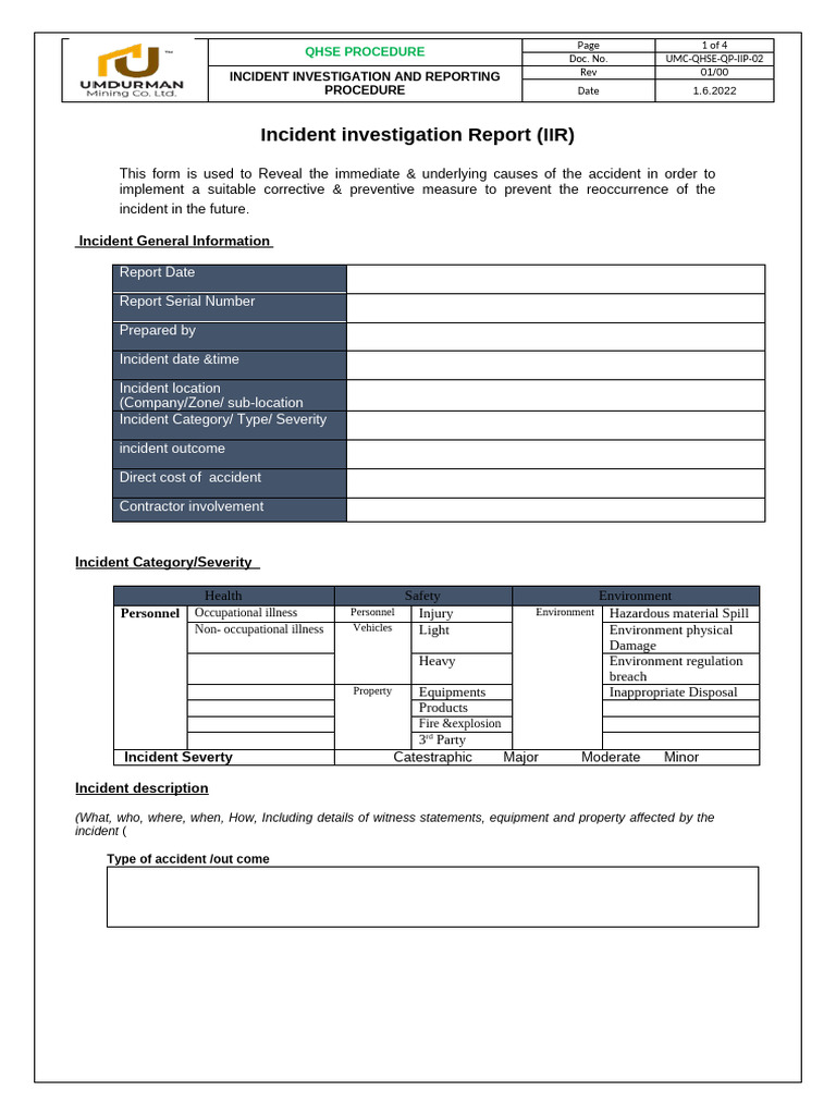 Incident Investigation Form | PDF | Occupational Safety And Health | Safety