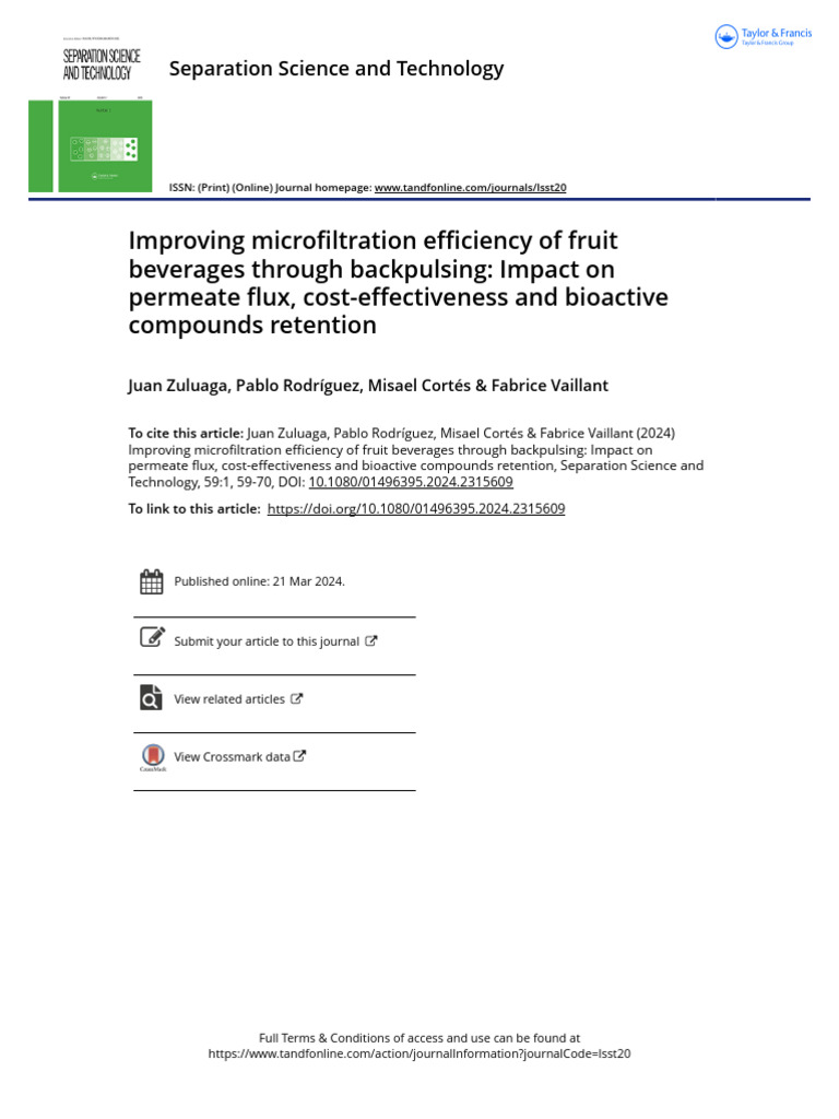 Improving Microfiltration | PDF | Membrane | Pump