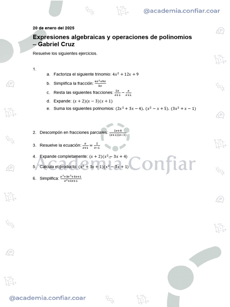 Expresiones Algebraicas y Operaciones de Polinomios | PDF