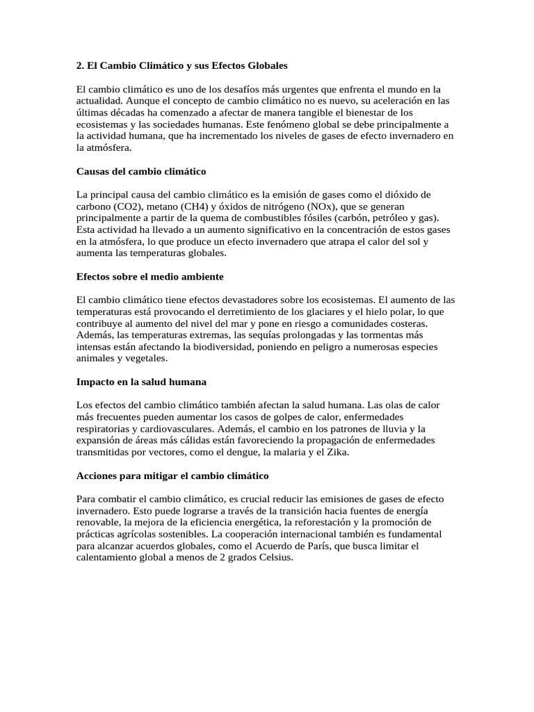 El Cambio Climático y Sus Efectos Globales | PDF