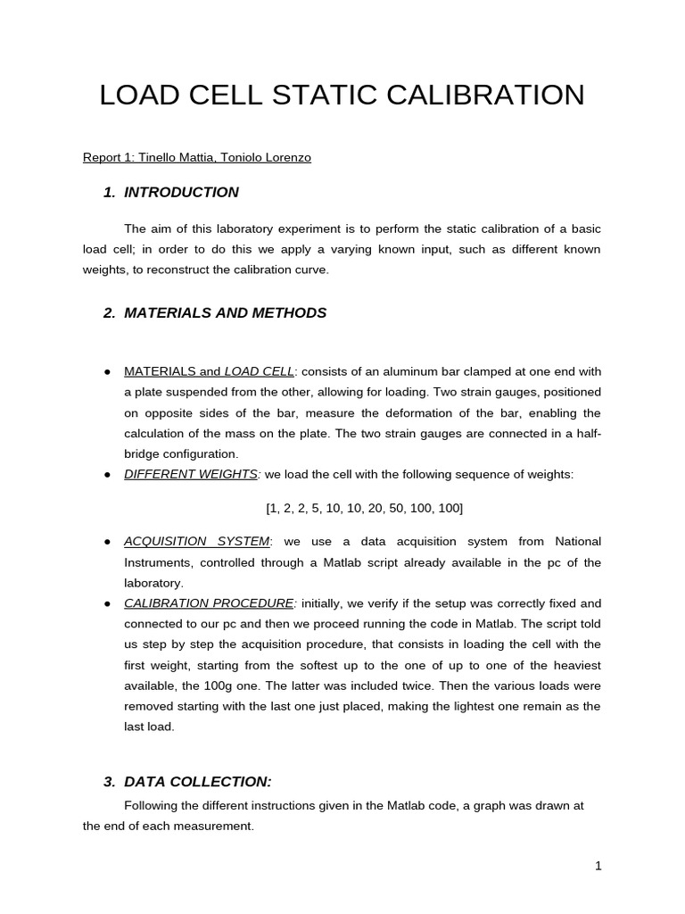 Load Cell Static Calibration Report | PDF | Errors And Residuals ...