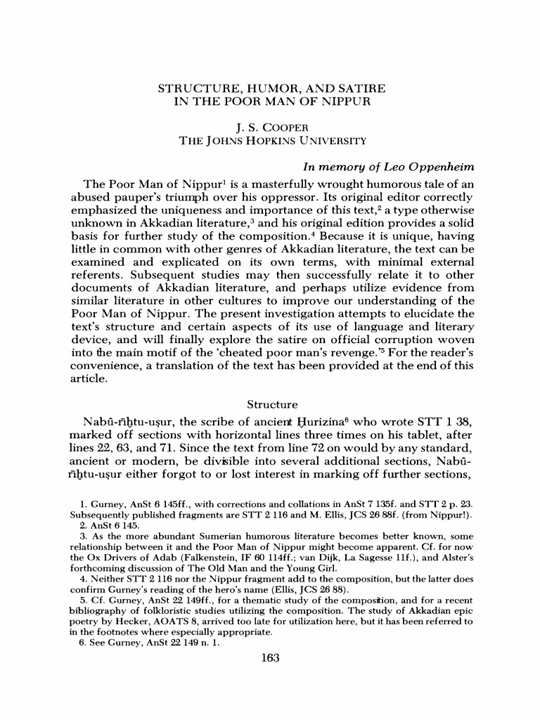 Structure, Humor, and Satire in The Poor Man of Nippur | PDF