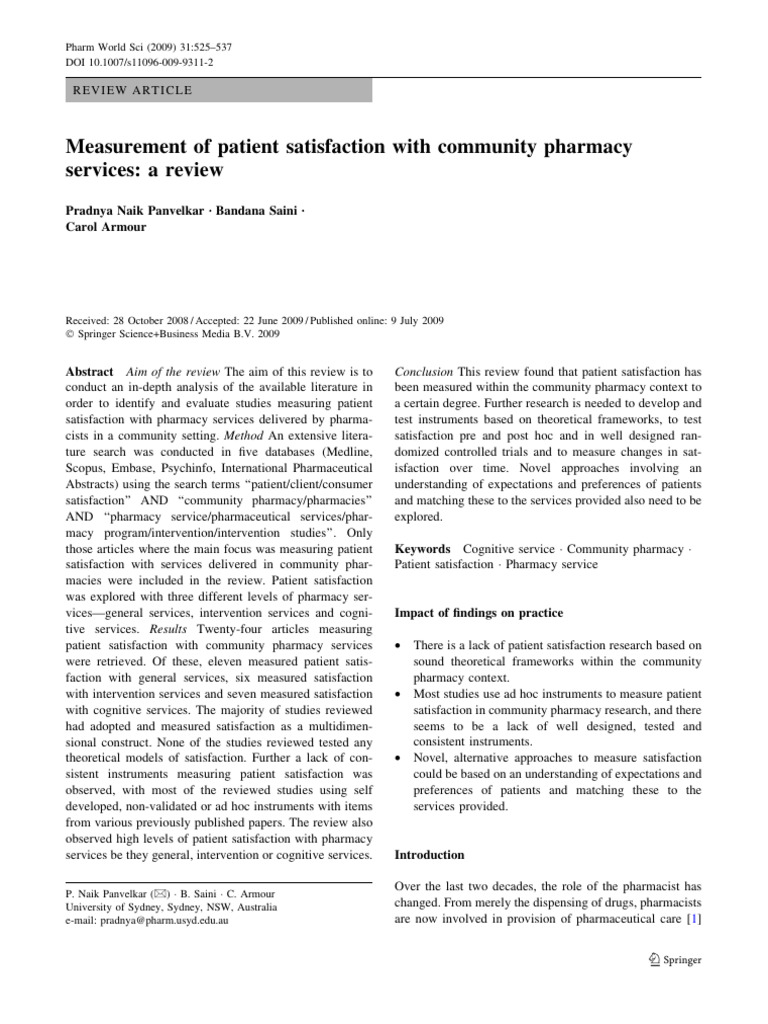 Patient Satisfaction in Community Pharmacy | PDF | Pharmacy | Pharmacist