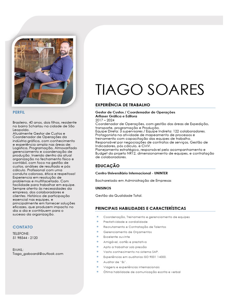 Carta de Apresentação - Tiago Soares | PDF | ISO 9000 | Business