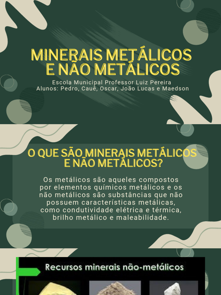 Tipos de Minerais: Metálicos e Não Metálicos | PDF