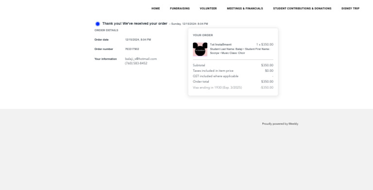 Order Confirmation for Music Class | PDF