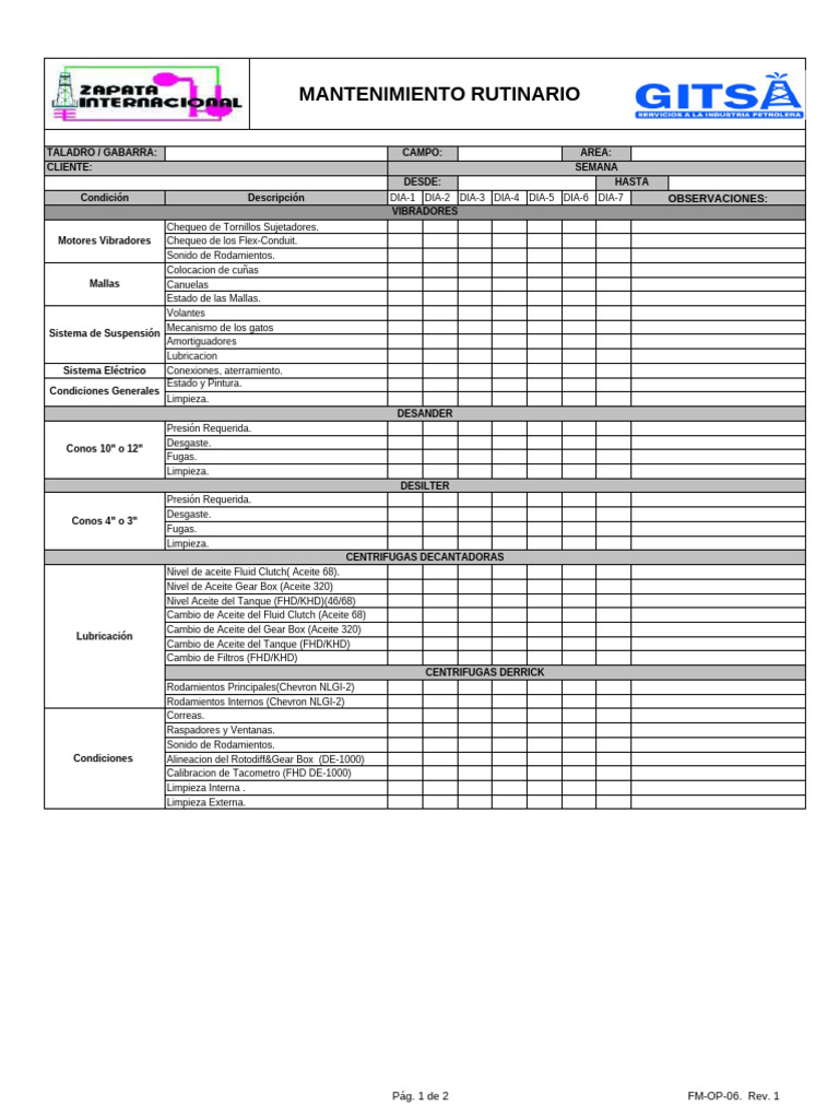 Mantenimiento Rutinario - Equipos de Perforacion | PDF | Rodamiento ...