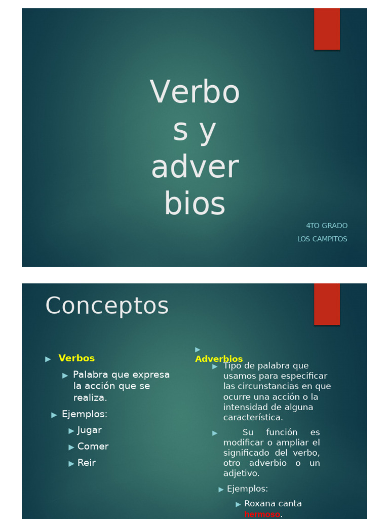 Verbos y Adverbios para 4to Grado | PDF | Verbo | Adverbio