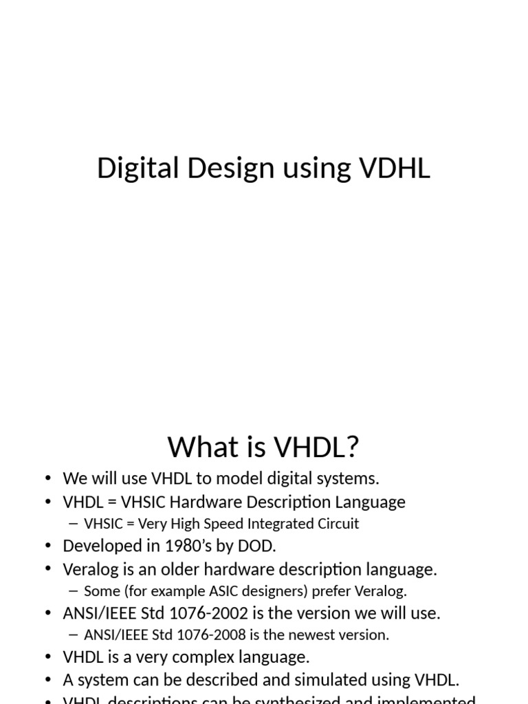 Lecture 1 - Intro To VHDL | PDF