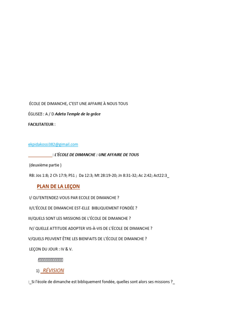 Importance de l'École de Dimanche | PDF | Diacre (christianisme ...