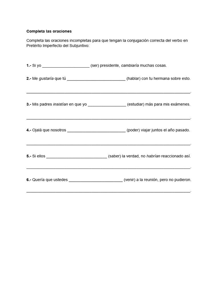 Ejercicios de Pretérito Imperfecto del Subjuntivo | PDF