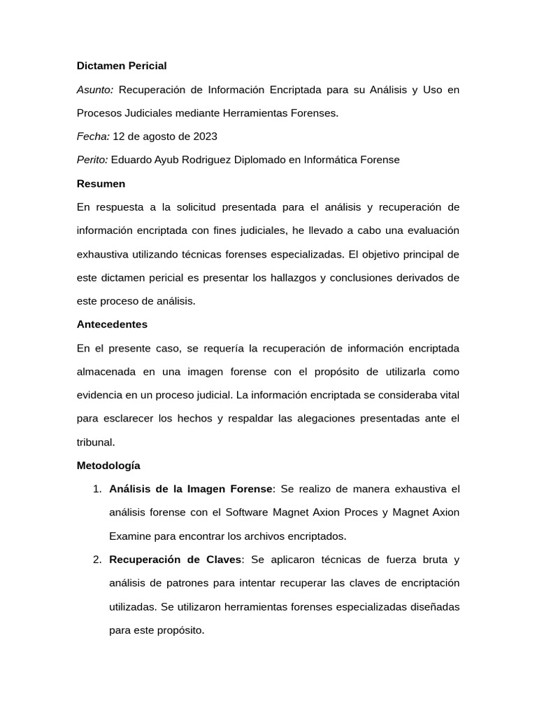 Recuperación Forense de Datos Encriptados | PDF | Cifrado | Testigo experto