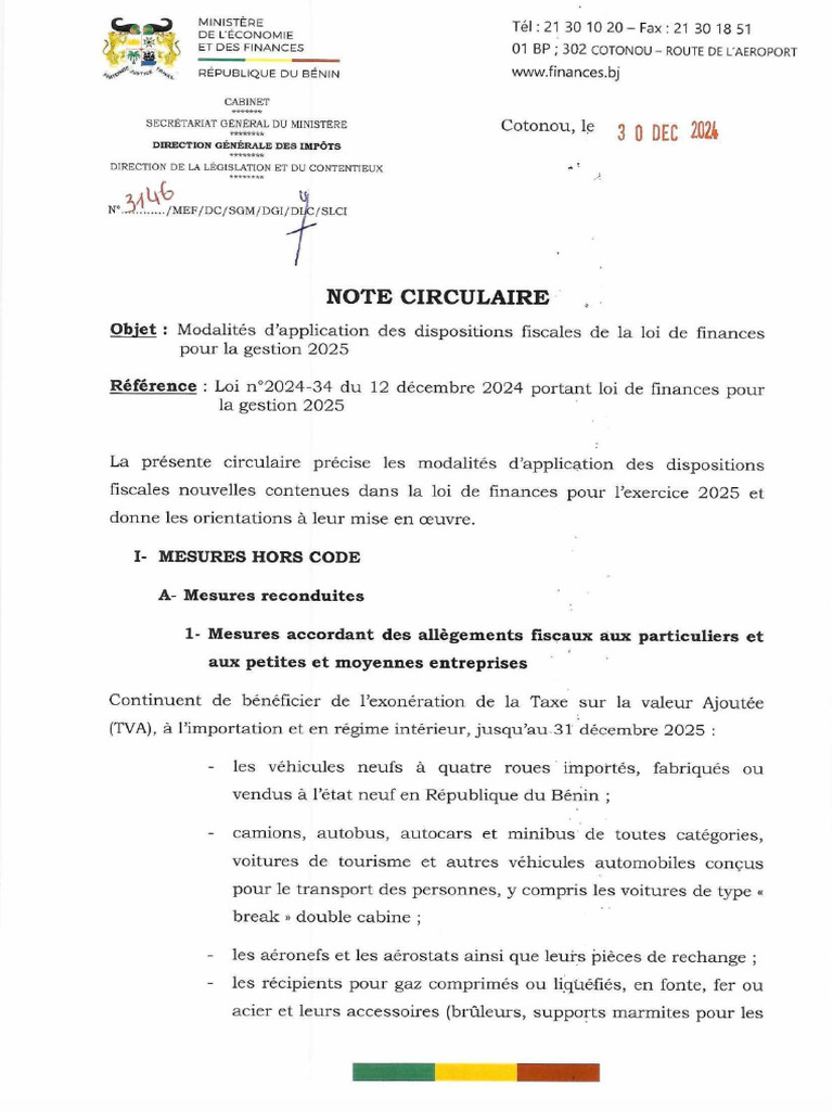 Note Circulaire Sur La Loi de Finance 2025 Kevin G. | PDF
