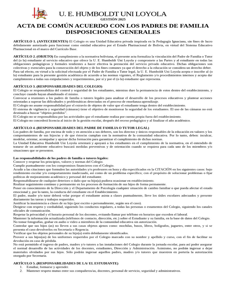 Acta de Acuerdo con Padres de Familia | PDF | Enseñando