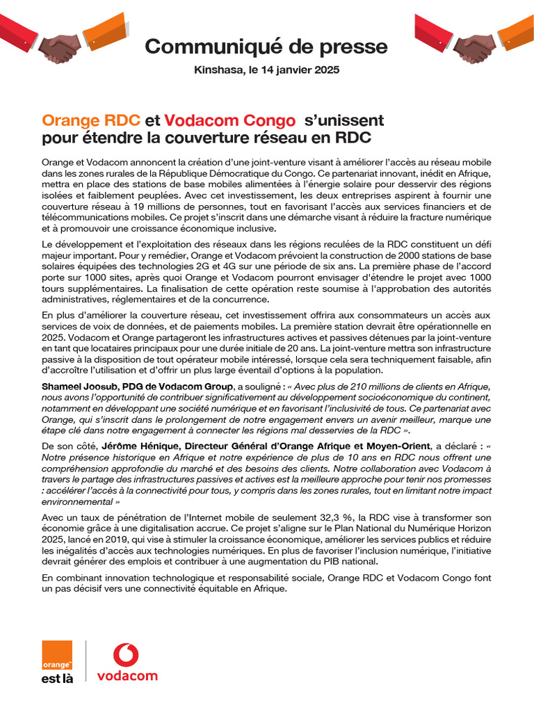 Orange et Vodacom unissent leurs forces en RDC | PDF | République ...