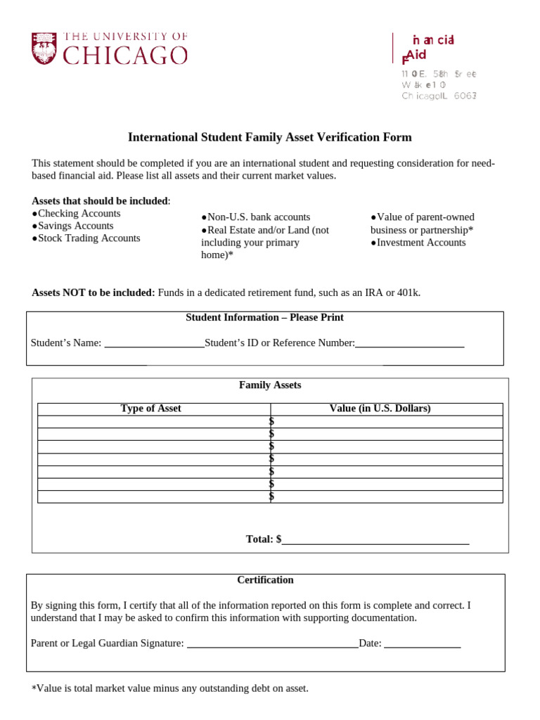 International Student Asset Confirmation Form | PDF
