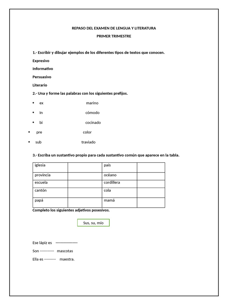 Repaso Del Examen de Lengua y Literatura | PDF