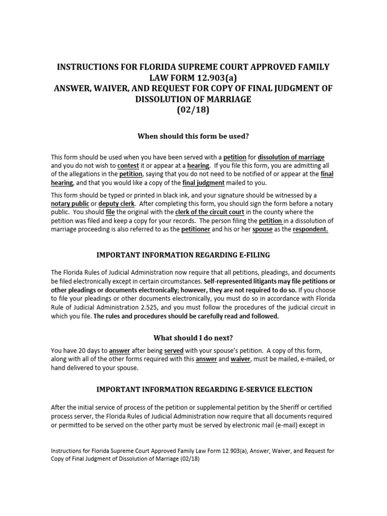 Florida Family Law Form 12.903(a) Instructions | PDF | Alimony | Child ...