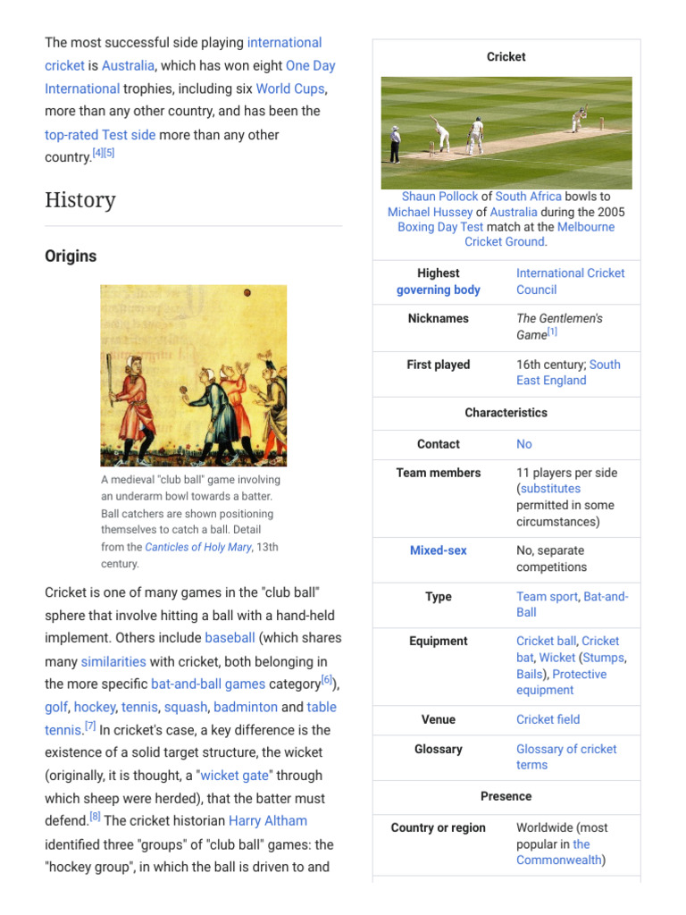 Cricket - Wik | PDF | Cricket | Team Sports