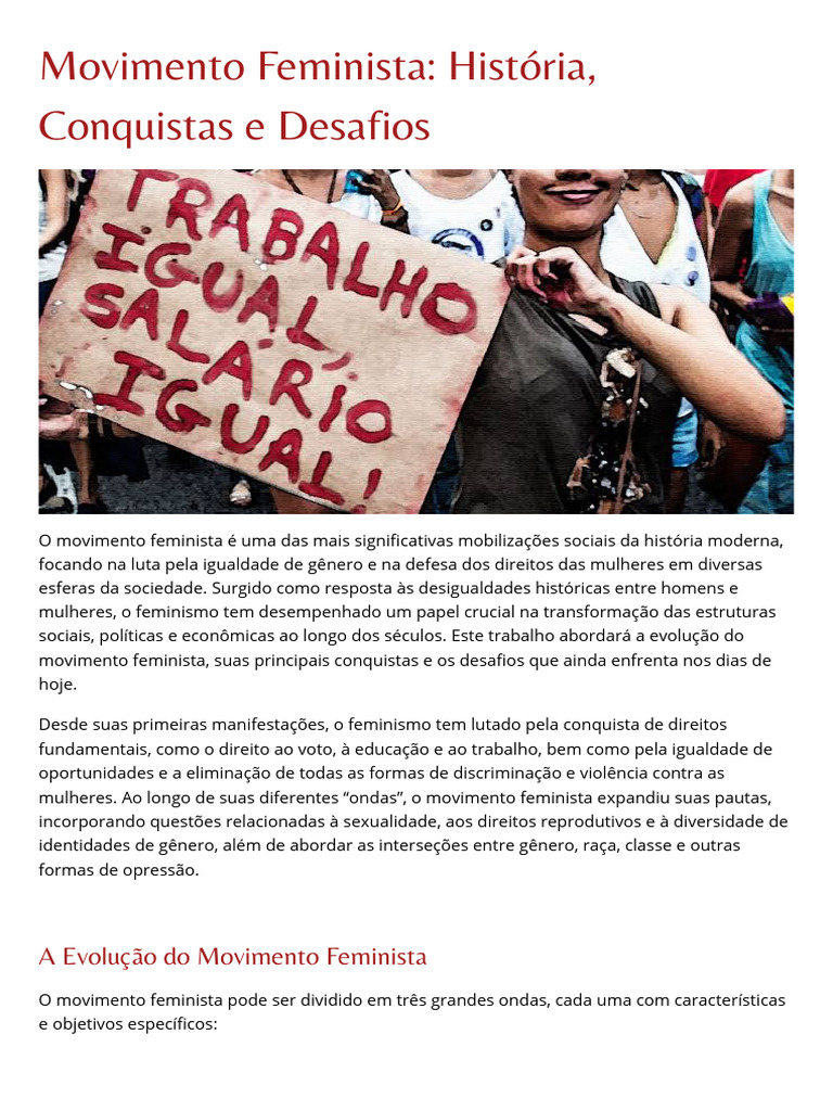 Conquistas do Movimento Feminista | PDF | Estudos de Gênero | Feminismo