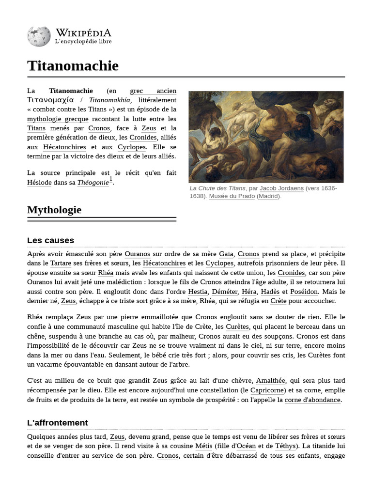 Titanomachie : La lutte des Titans | PDF | Dieux grecs | Mythologie grecque
