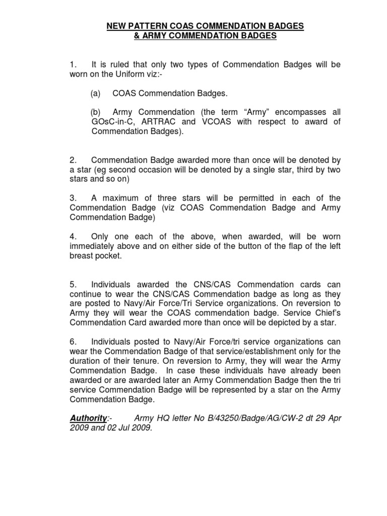 COAS and Army Commendation Badges Guide | PDF