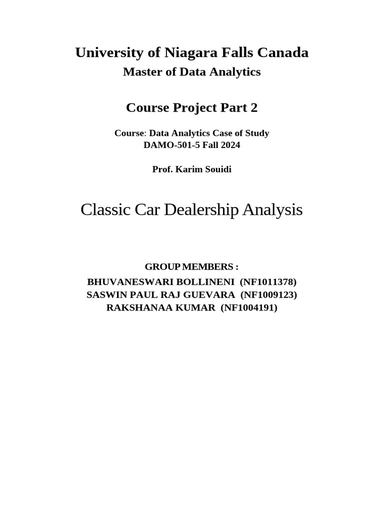 Classic Car Dealership Data Analysis | PDF | Hypothesis | Marketing